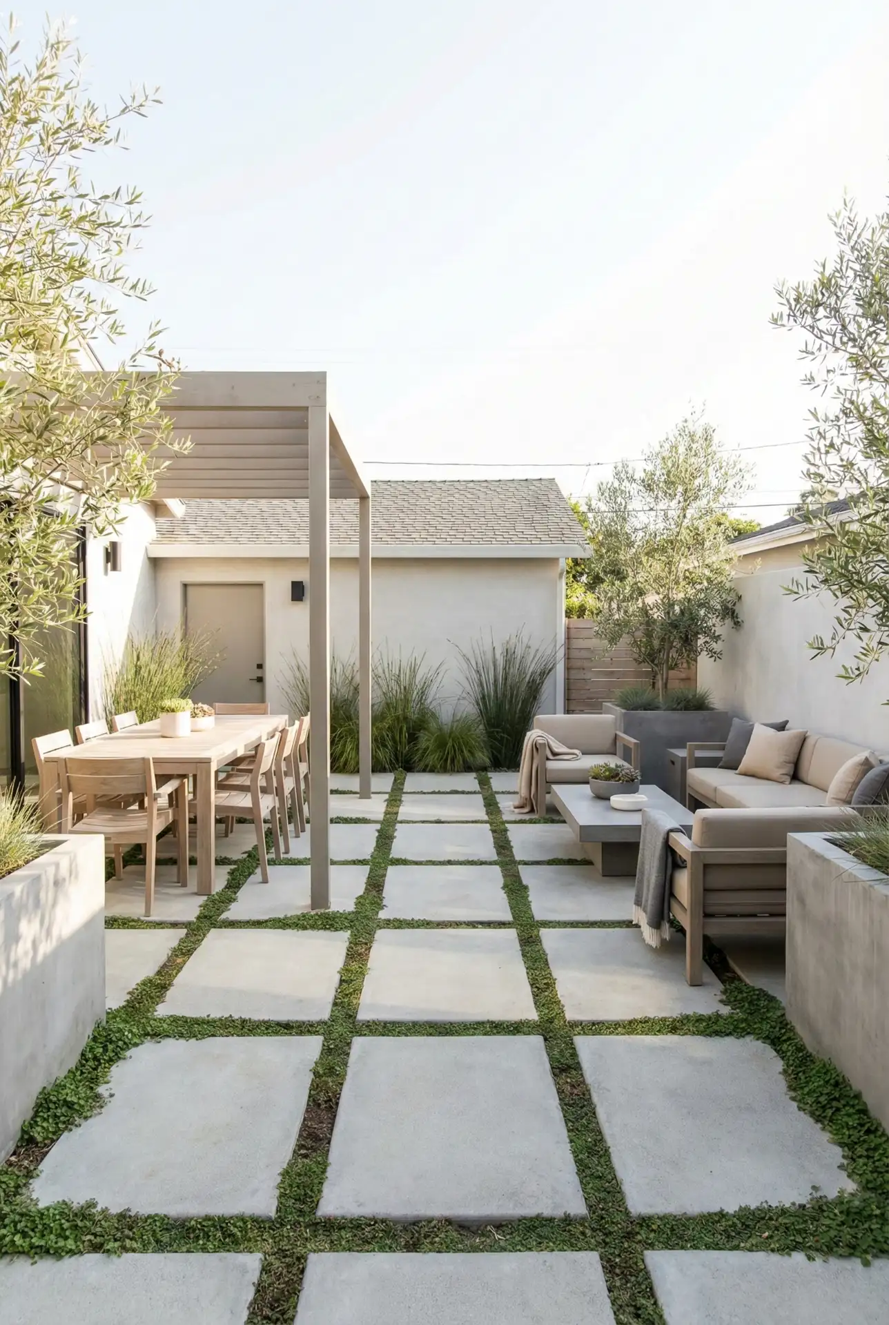 Modern Backyard Concrete Grid With Green Joints 2