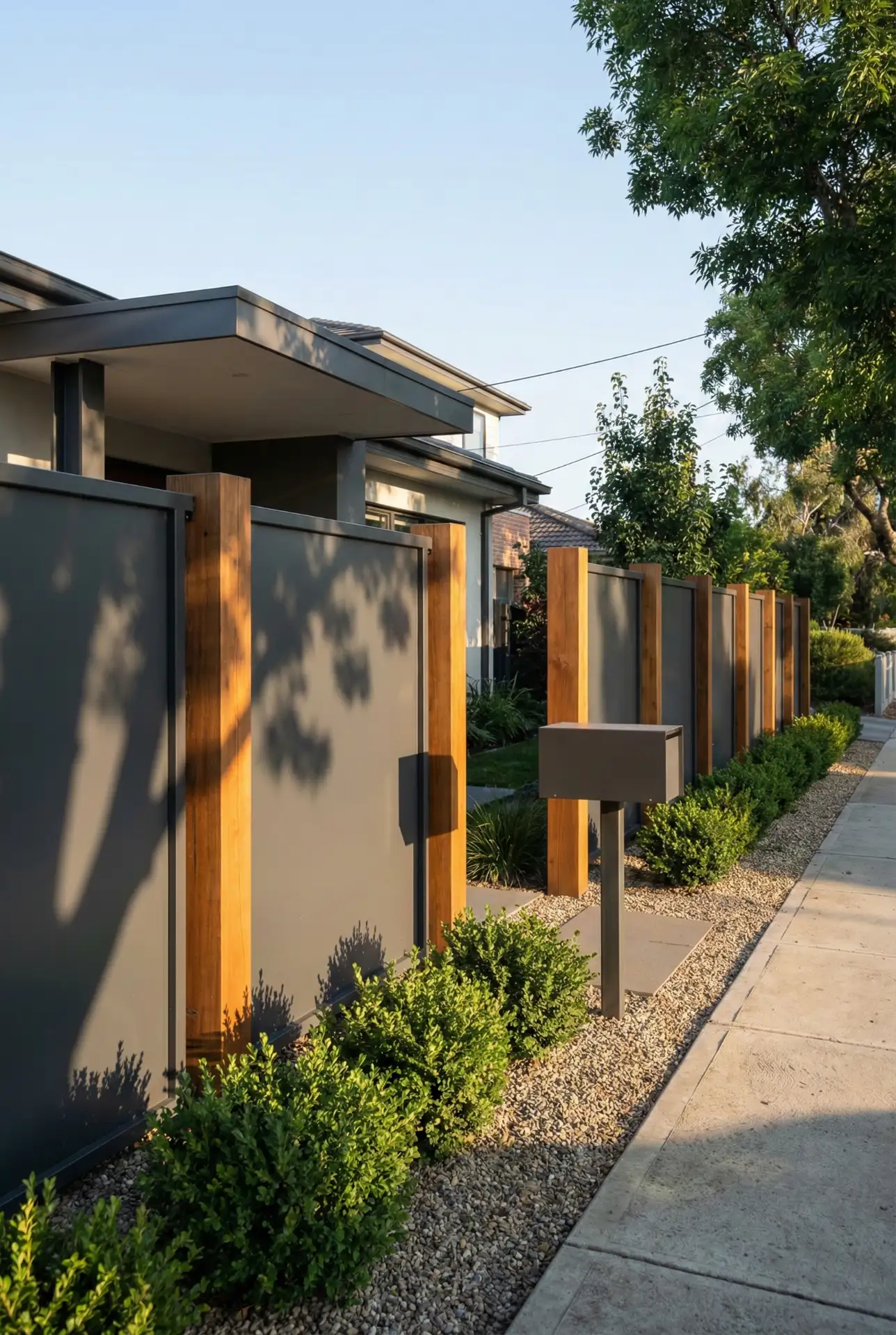 Modern Front Fence With Metal Fins 1