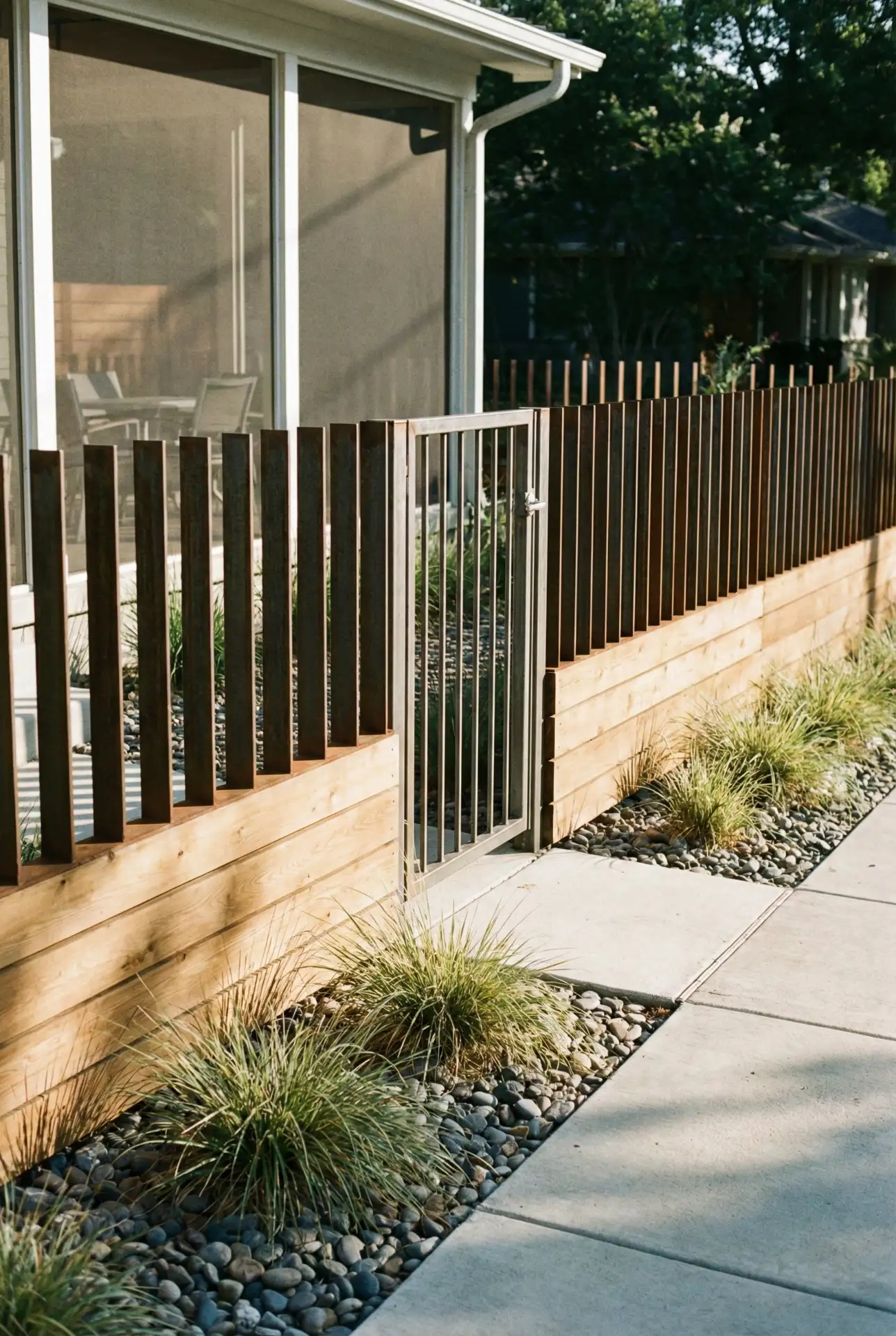Modern Front Fence With Metal Fins 2