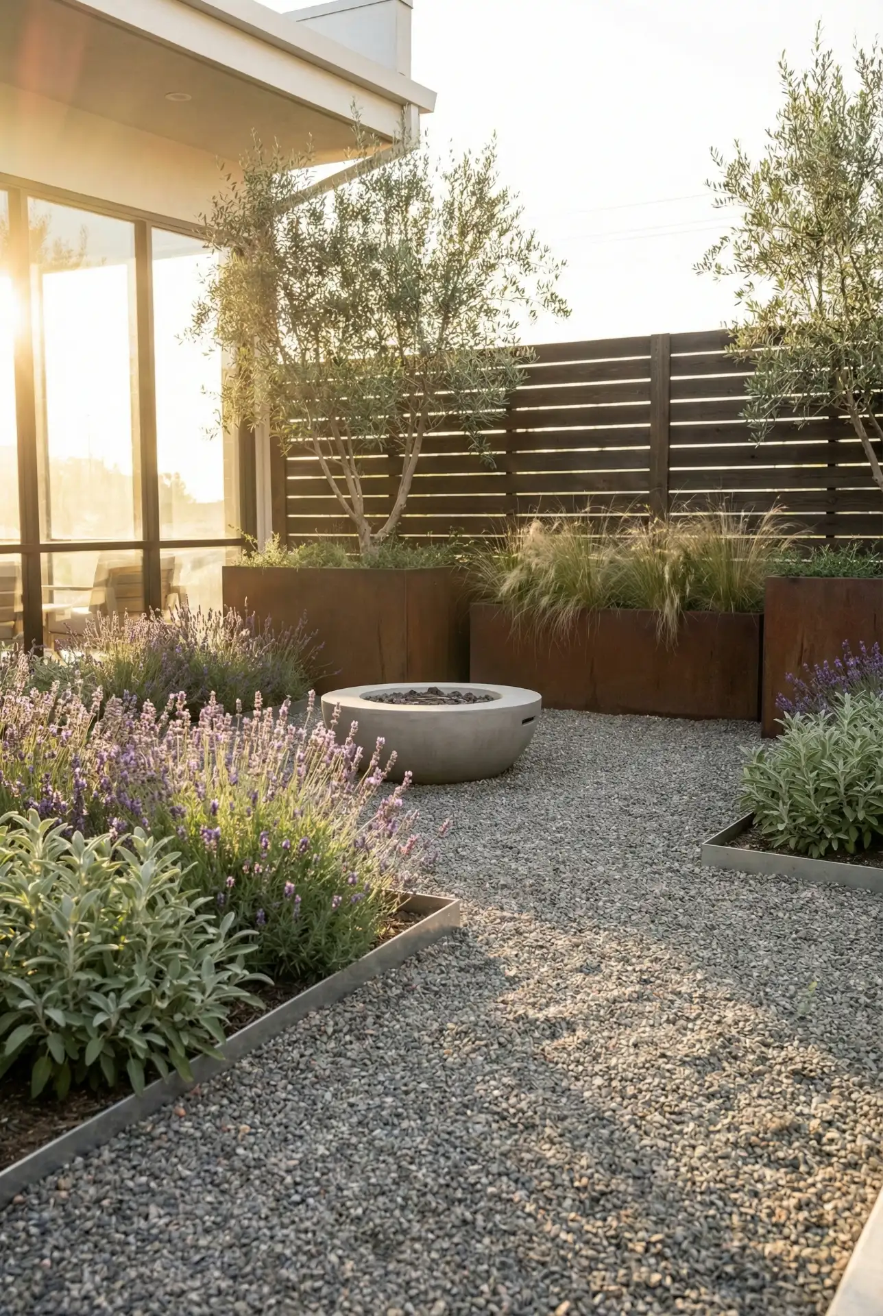 Modern Gravel Lounge With Layered Planting 2