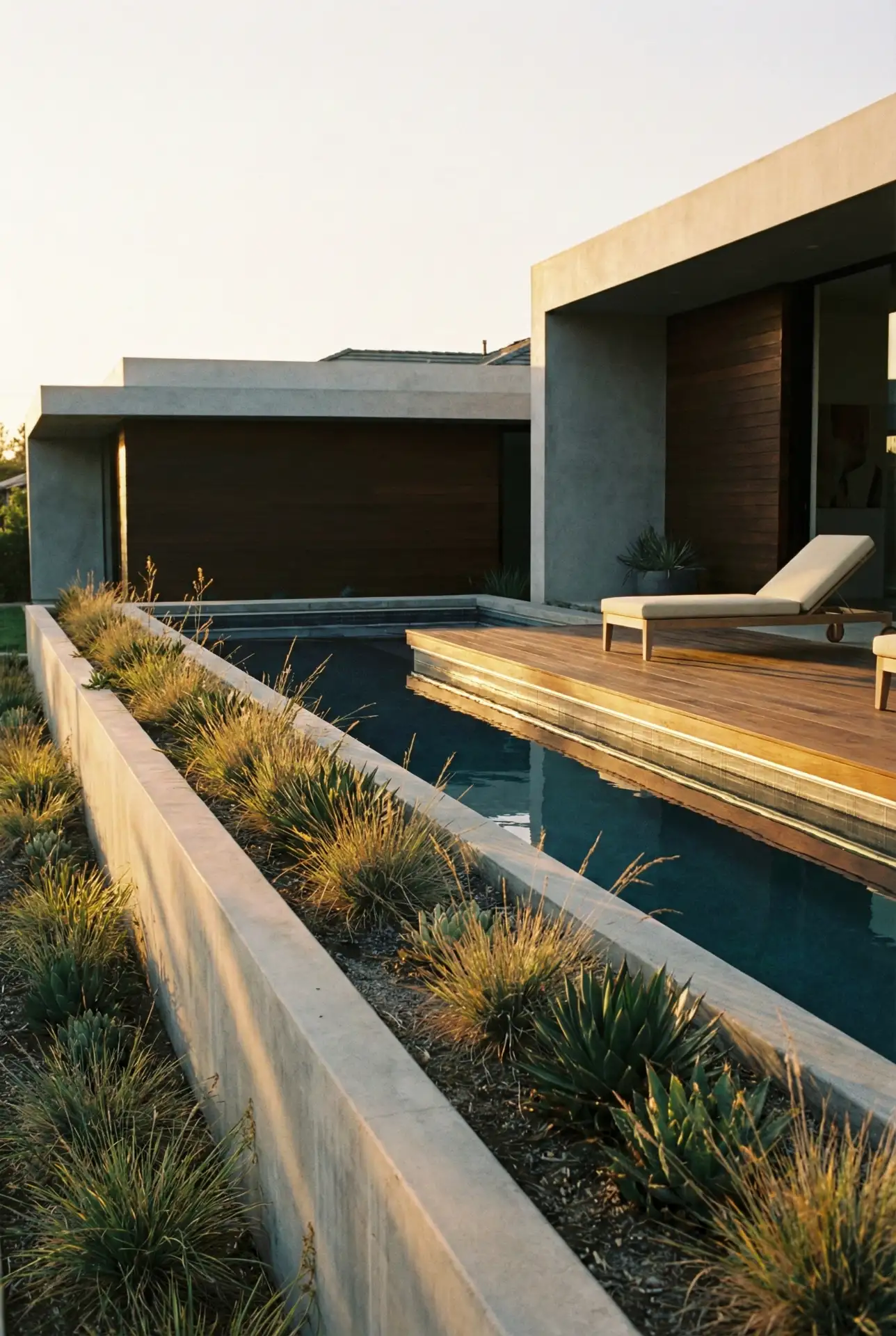 Modern Pool Deck With Minimal Plant Bands 2