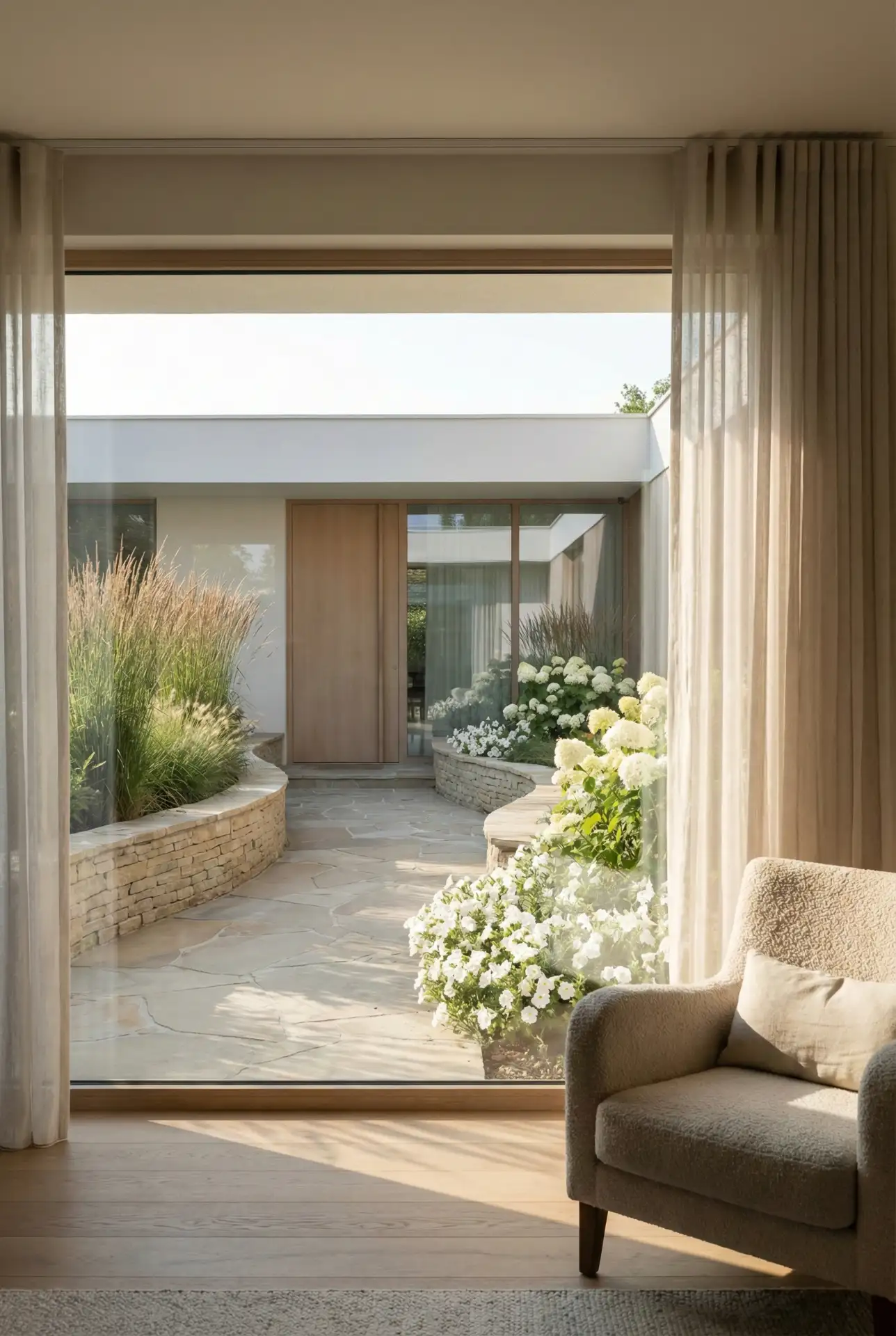 Modern Stone Path With Sculpted Flower Beds 1