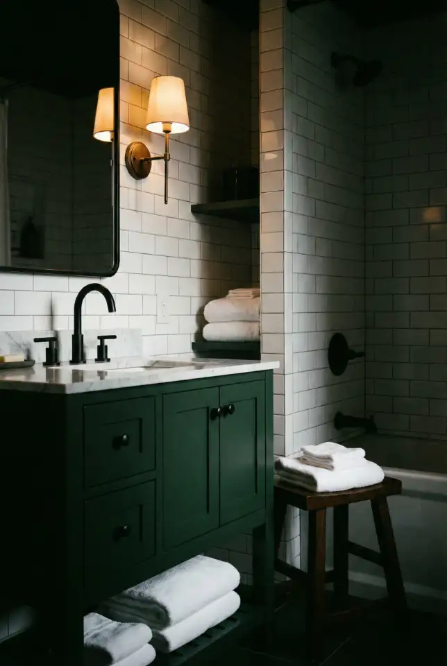 Moody Green Vanity With Black White Contrast 2