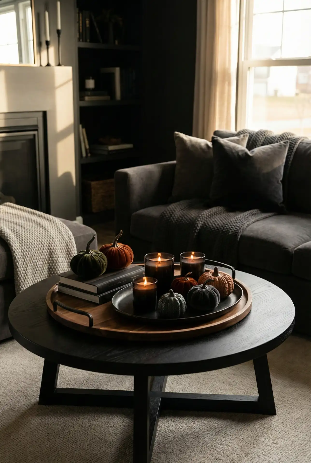 Moody Halloween Black Table with Layered Decorative Trays 2