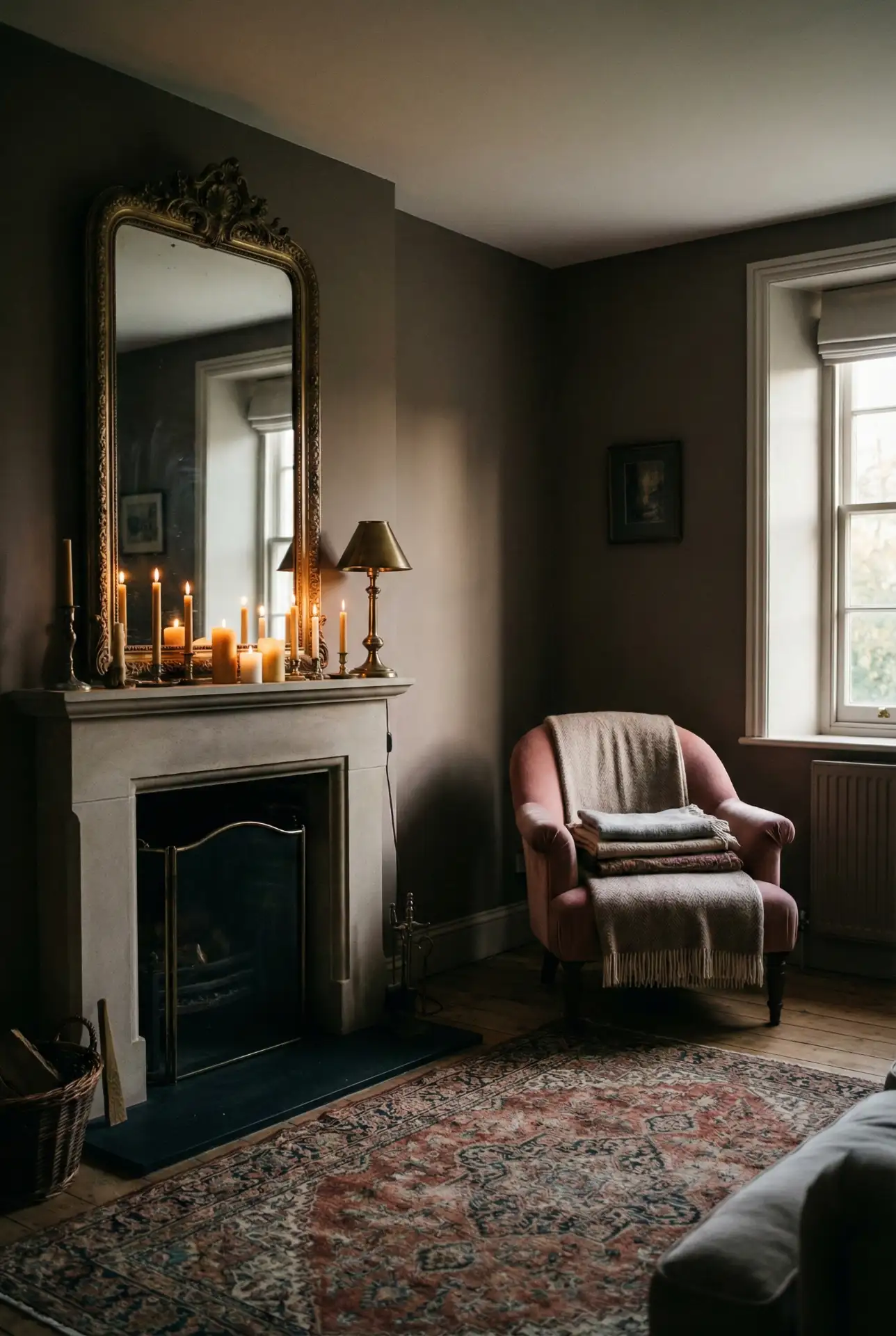Moody Victorian Lounge With Pink Velvet And Dark Neutrals 1