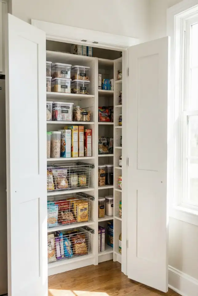 Narrow Closet Pantry With Double Door Upgrade 1