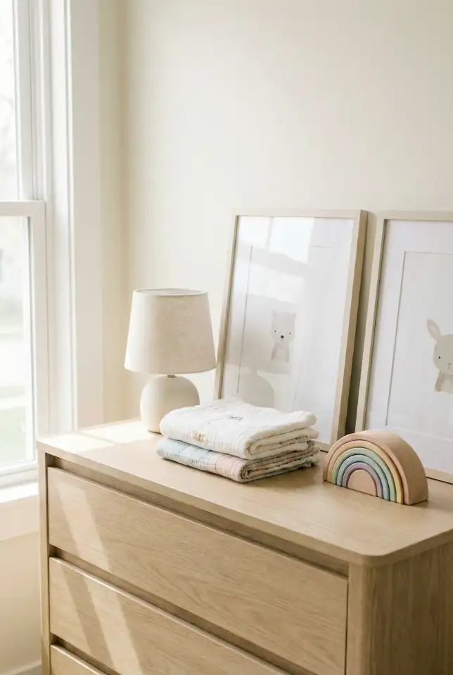 Nursery Dresser Decor With Calm Vertical Art 2