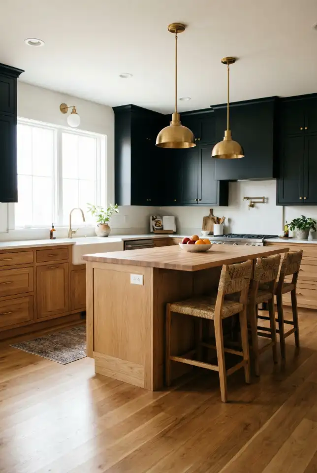 Oak + Black Cabinets In a Bright Transitional Kitchen 1