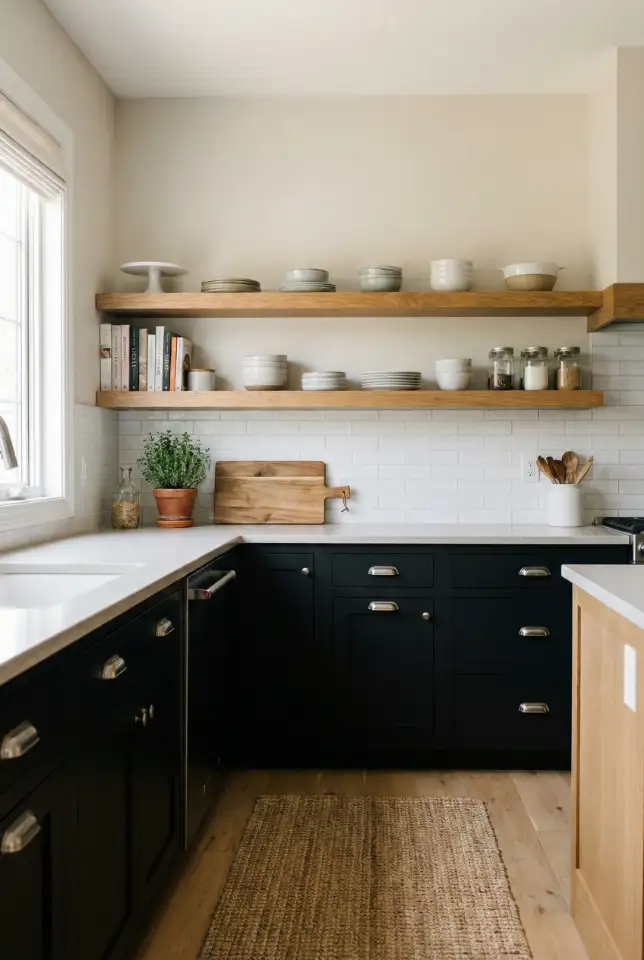 Oak + Black Cabinets In a Bright Transitional Kitchen 2