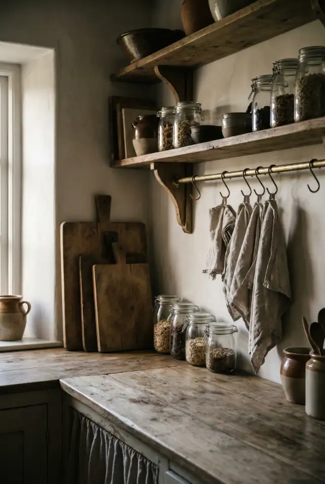 Open Shelves Styled Like A Country Pantry 1