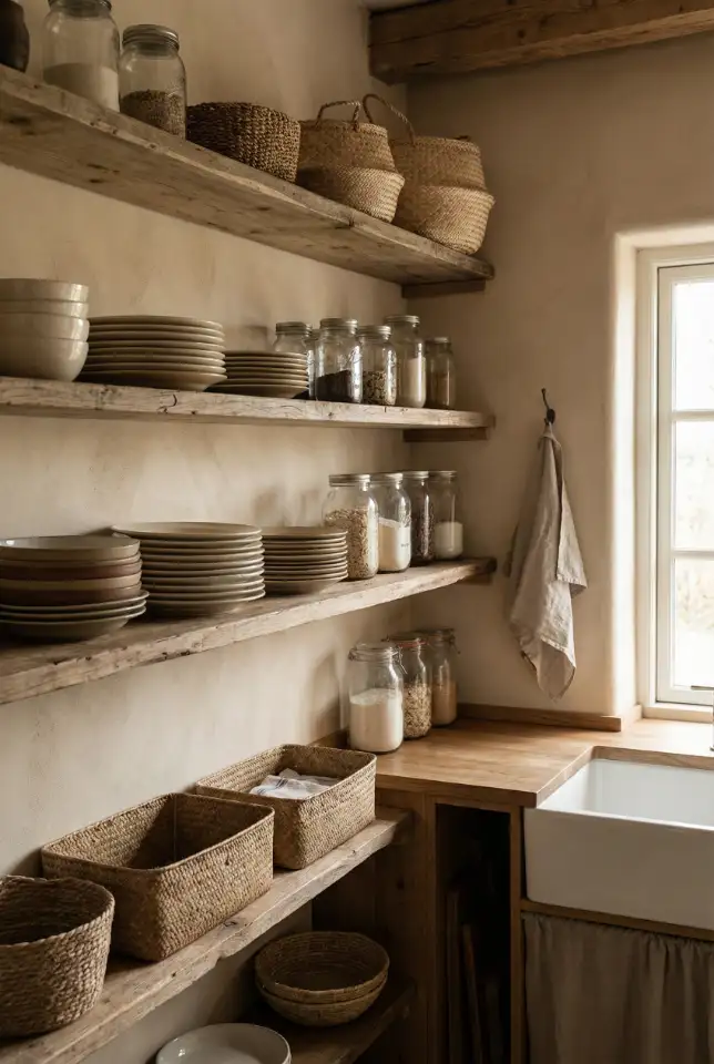 Open Shelves Styled Like A Country Pantry 2