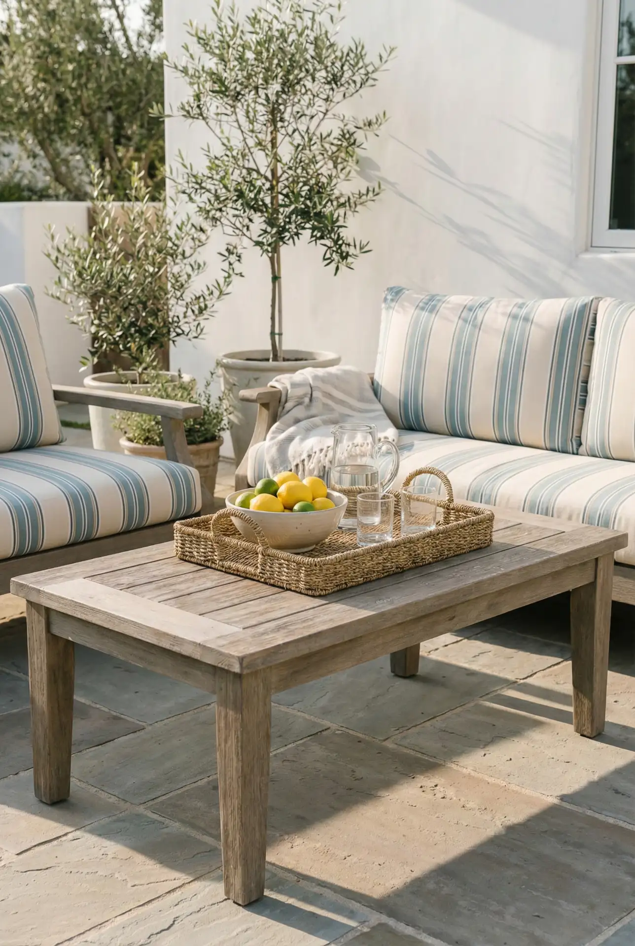 Outdoor Rectangle Table with Simple Coastal Entertaining Setup 1