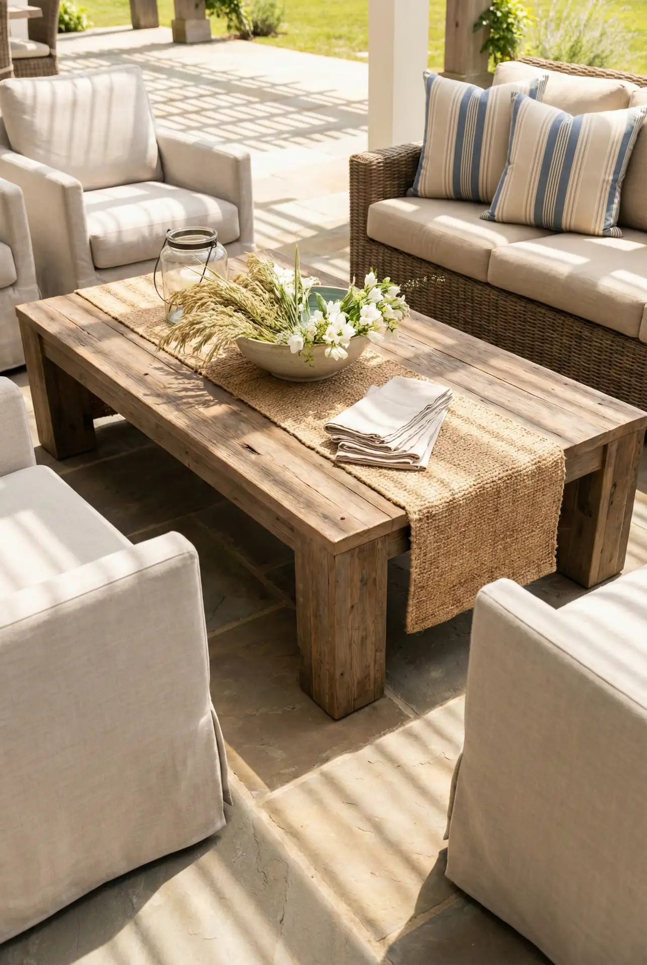 Outdoor Rectangle Table with Simple Coastal Entertaining Setup 2