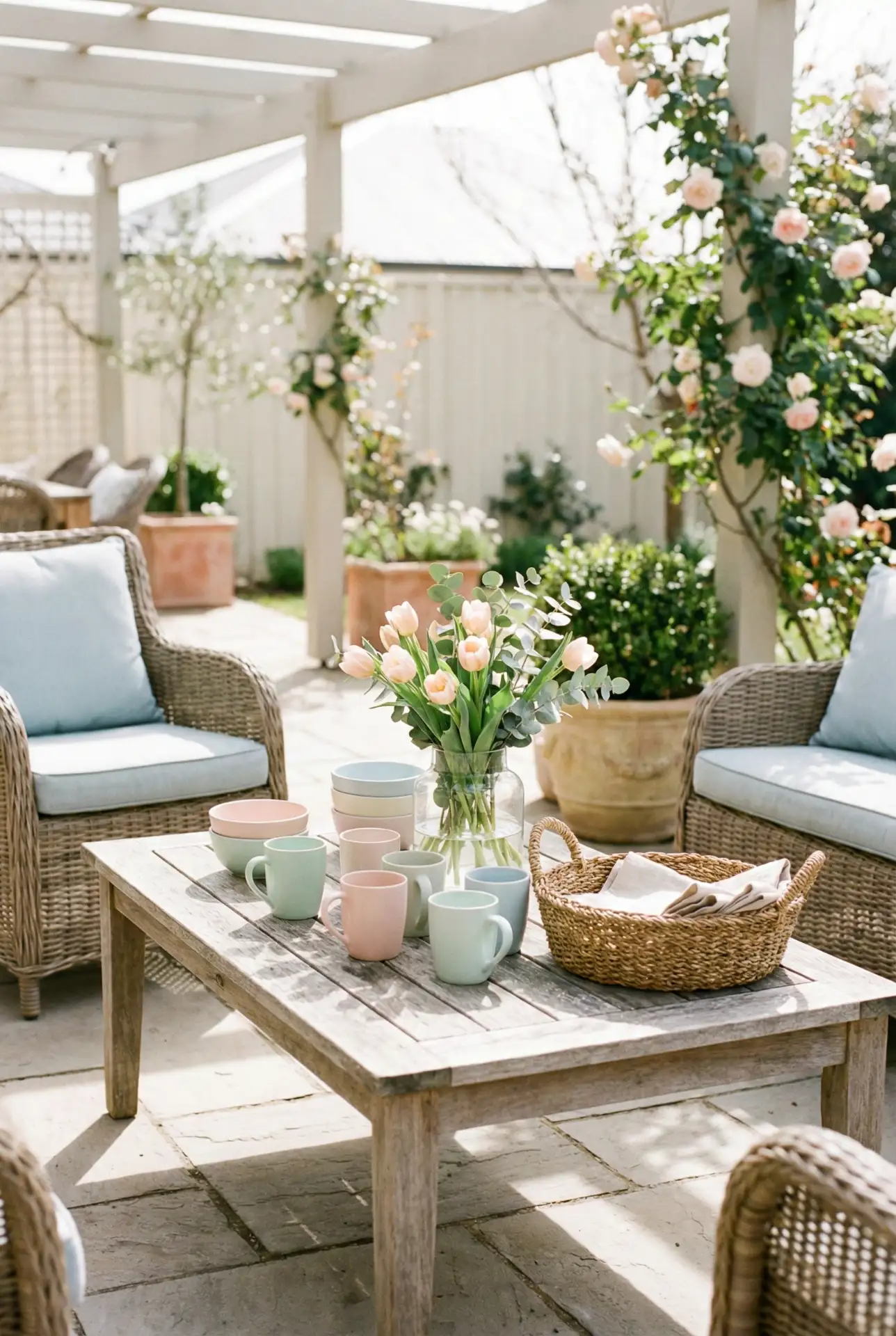 Outdoor Wood Coffee Table with Casual Easter Accents 2