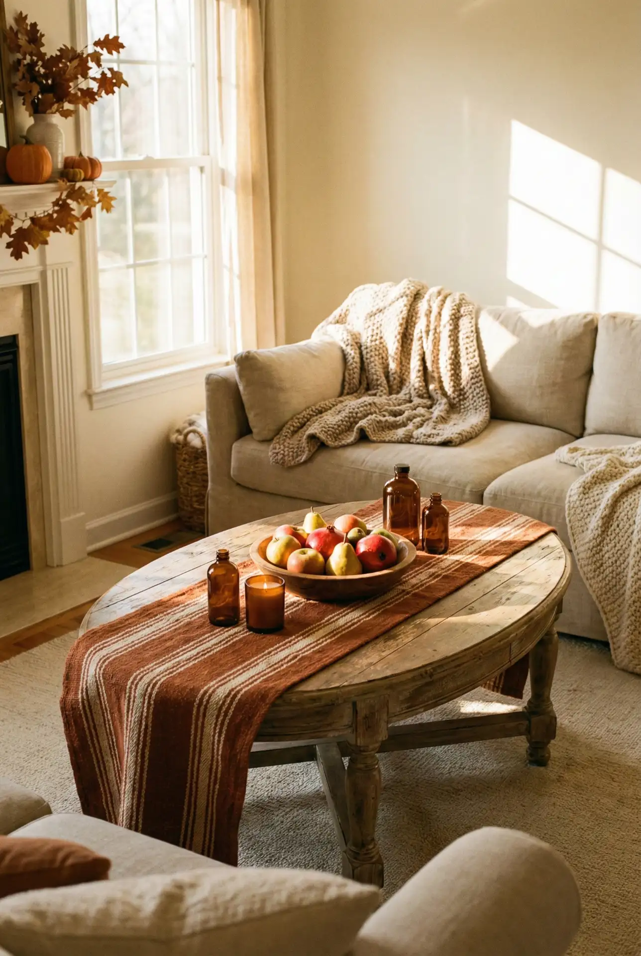 Oval Wood Coffee Table Styled for Autumn Hosting 1