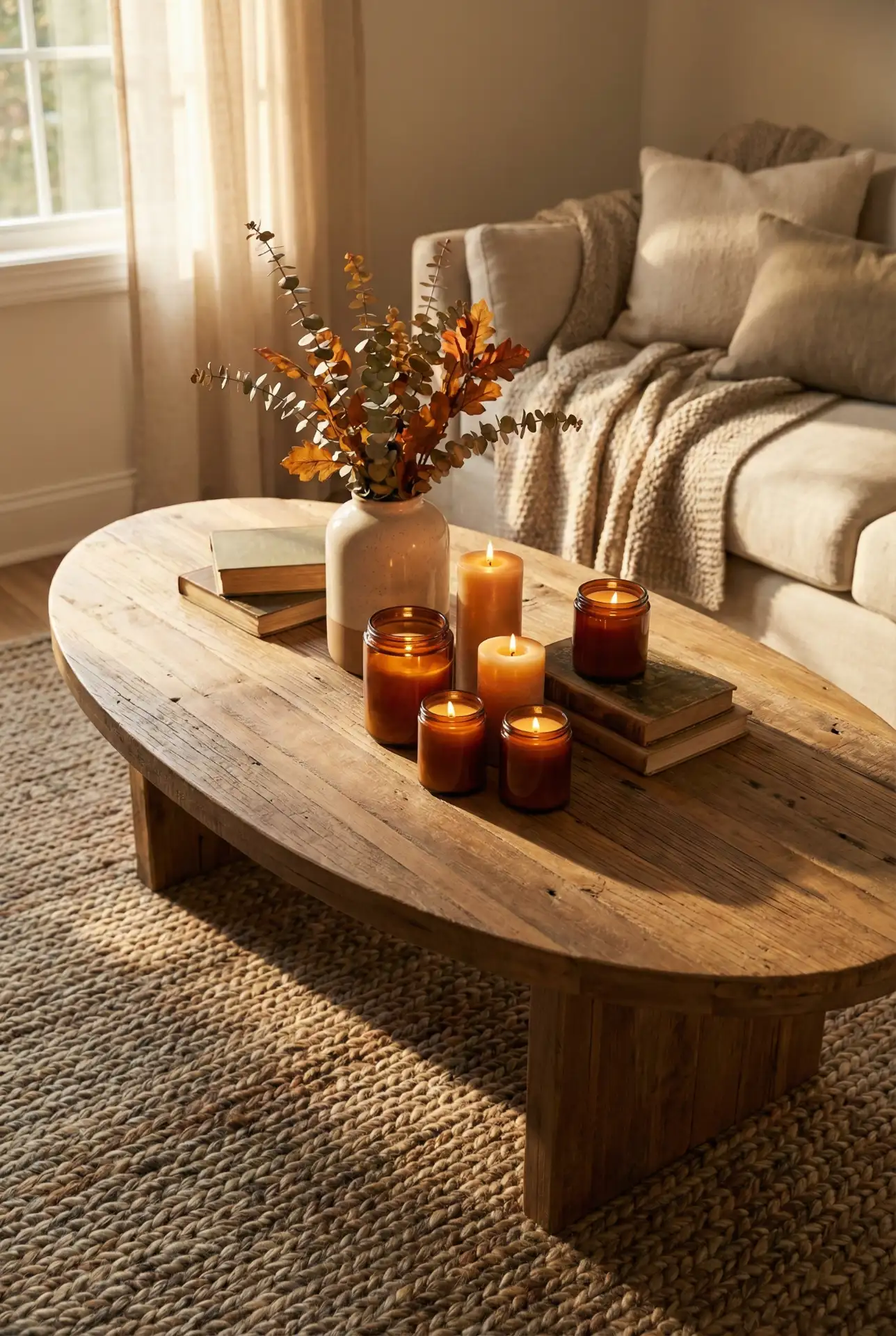 Oval Wood Coffee Table Styled for Autumn Hosting 2
