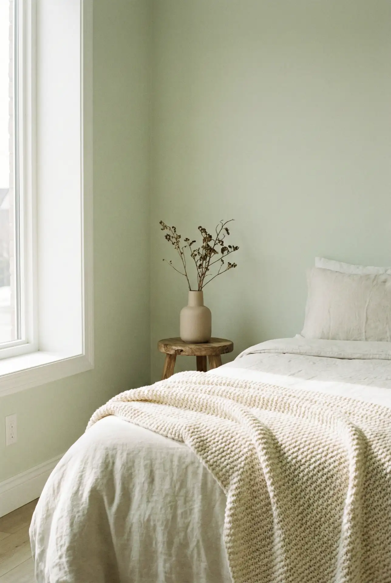 Pale Green Scandinavian Bedroom With Soft Neutrals 1