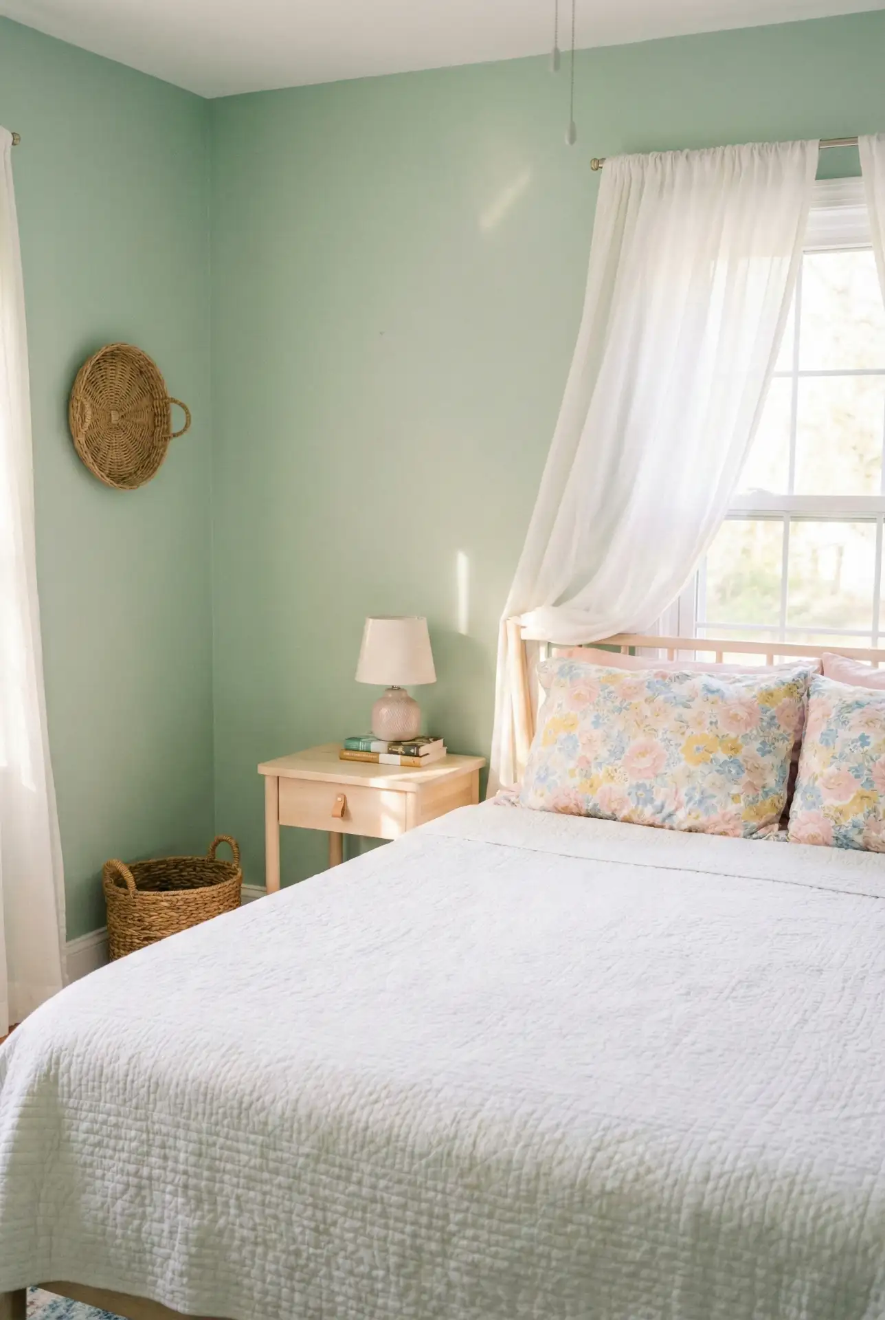 Pastel Green Bedroom With Airy Cottage Charm 1