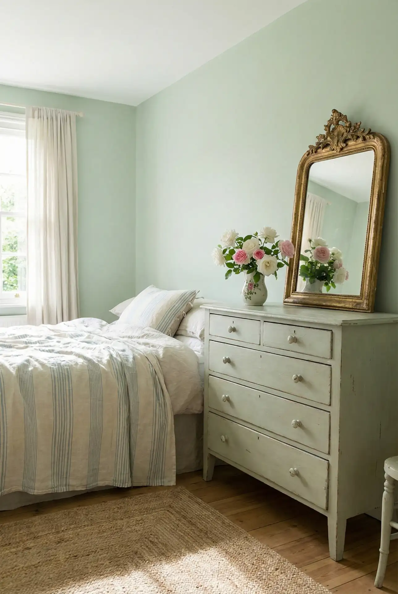 Pastel Green Bedroom With Airy Cottage Charm 2