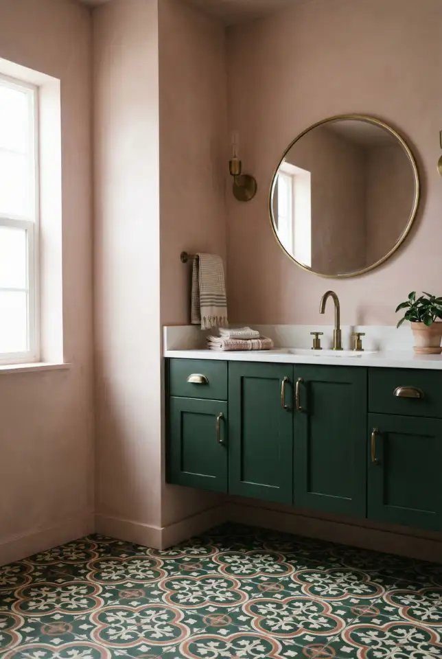 Pink And Dark Green Statement Bathroom 1