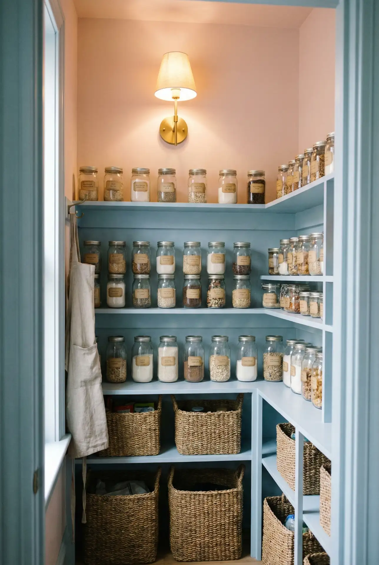 Pink And Pale Blue Two-Tone Pantry Wall 1