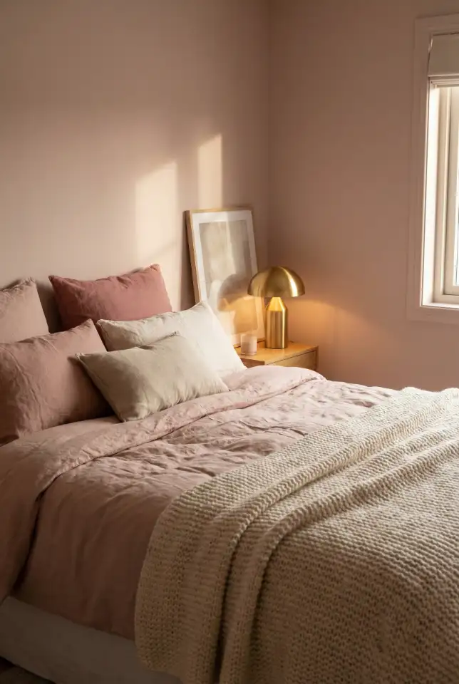 Pink Cozy Couples Bedroom With Soft Contrast 1