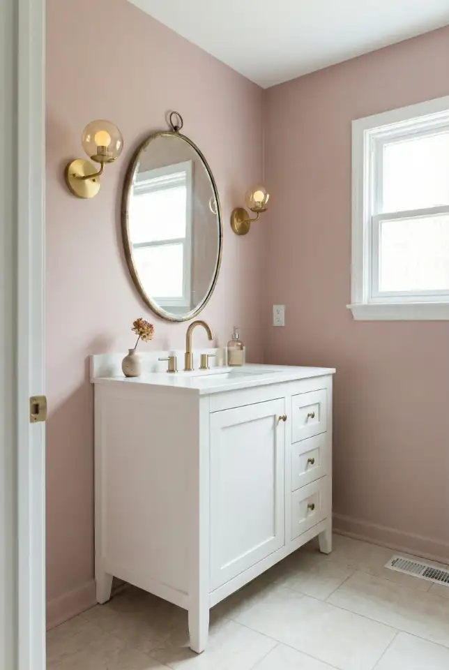 Pink Guest Bathroom With Playful Vintage Details 1