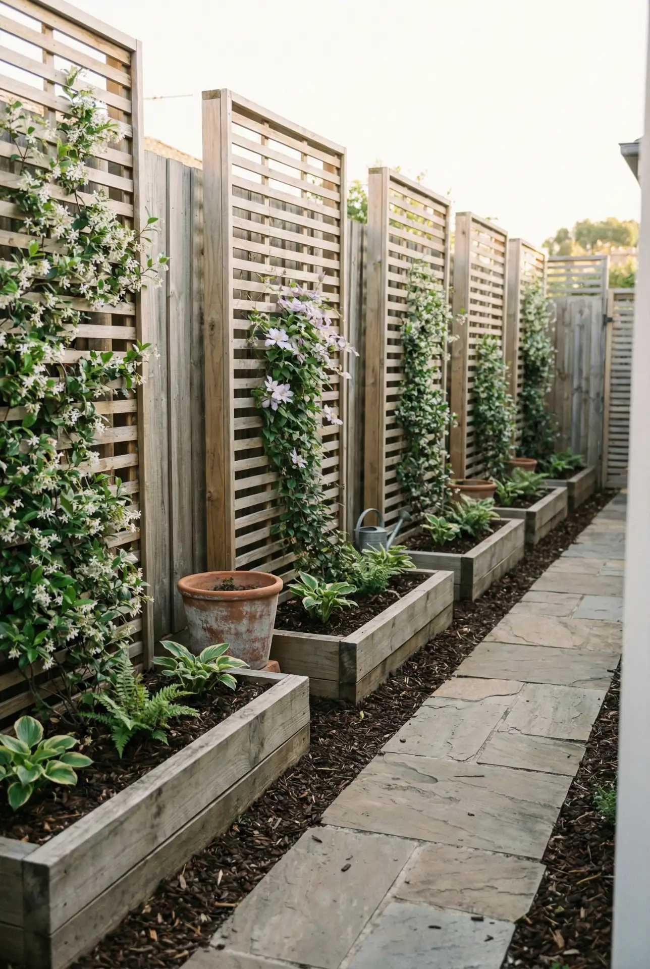 Privacy Screen Planting With Slim Raised Beds 1