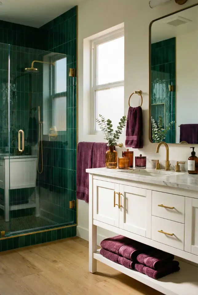 Purple And Green Bathroom With Luxe Jewel Tone Mood 1