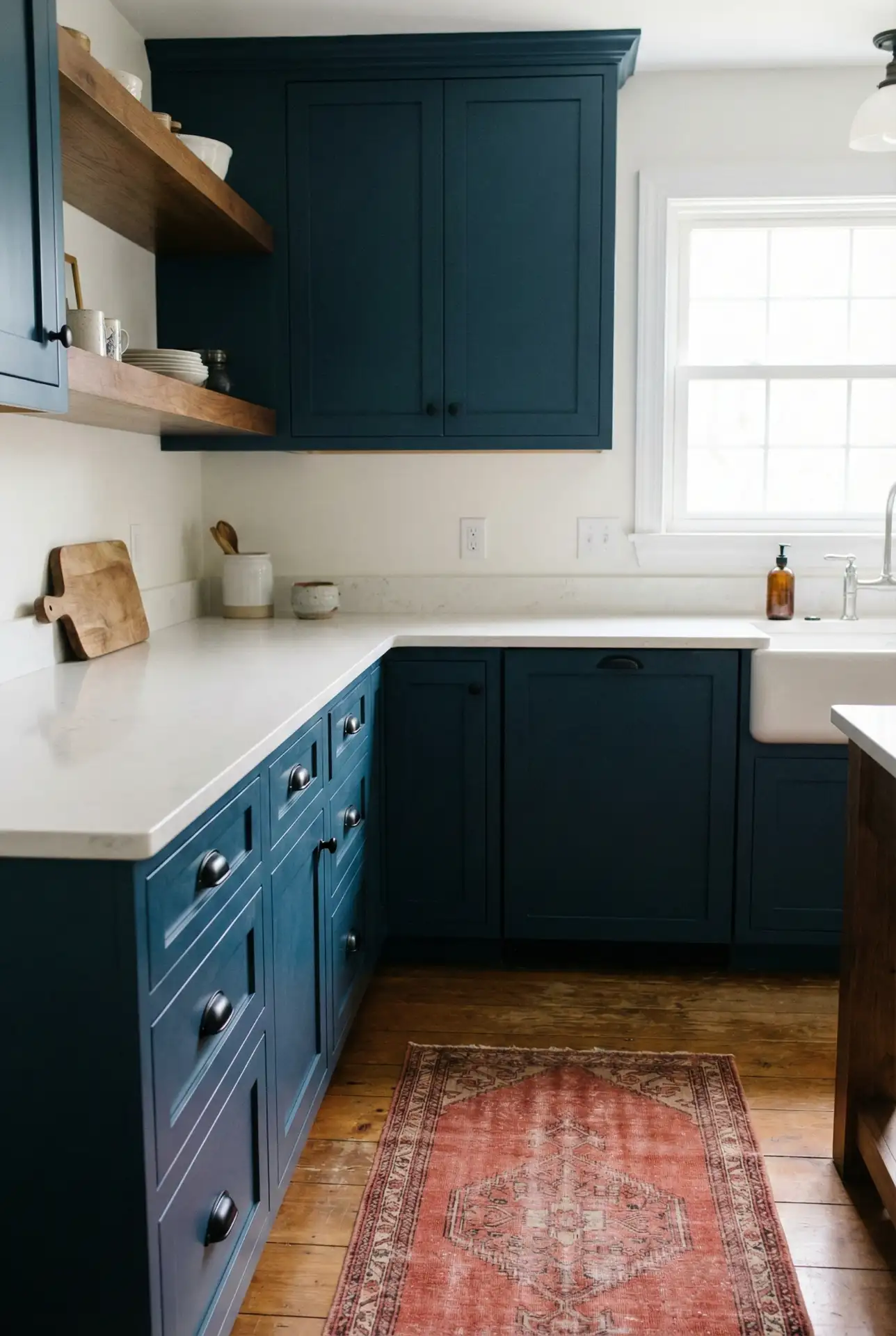 Red And Blue Cabinets Farmhouse Contrast 1