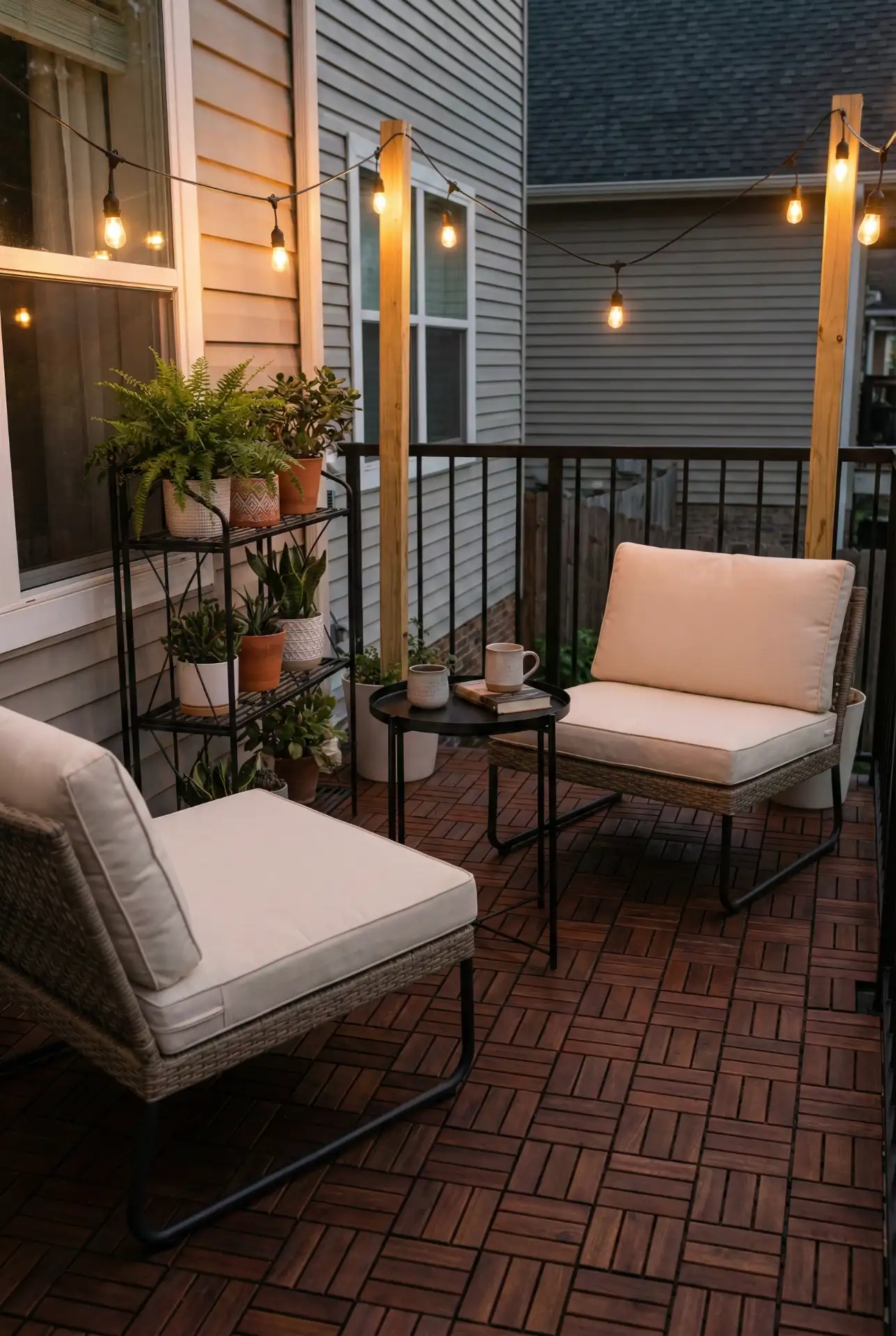 Renter Friendly Deck Tiles And String-Light Ceiling 2