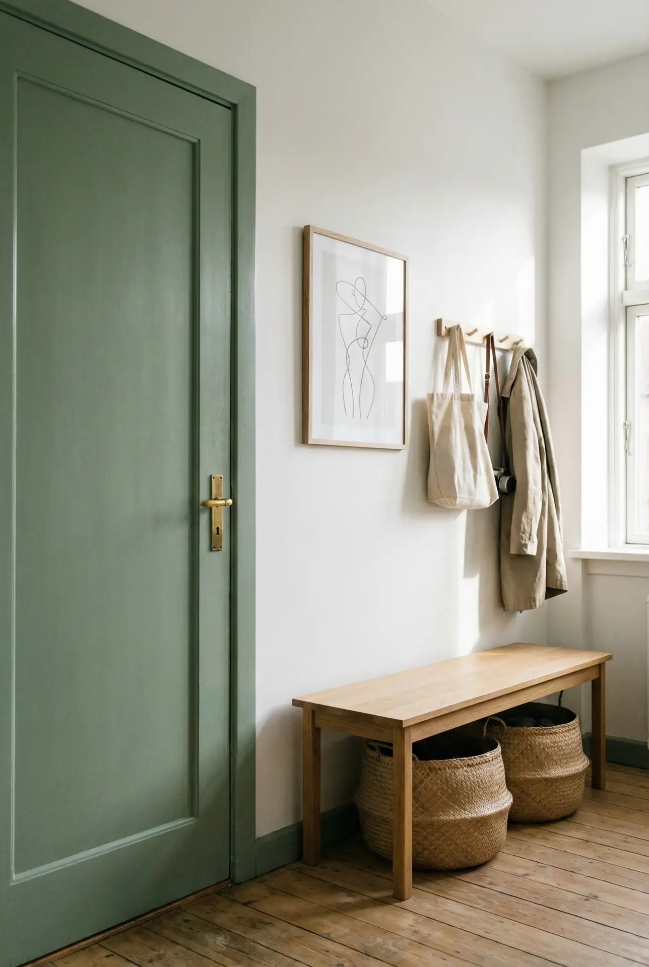 Retro Scandinavian Entryway With Bold Doors 1