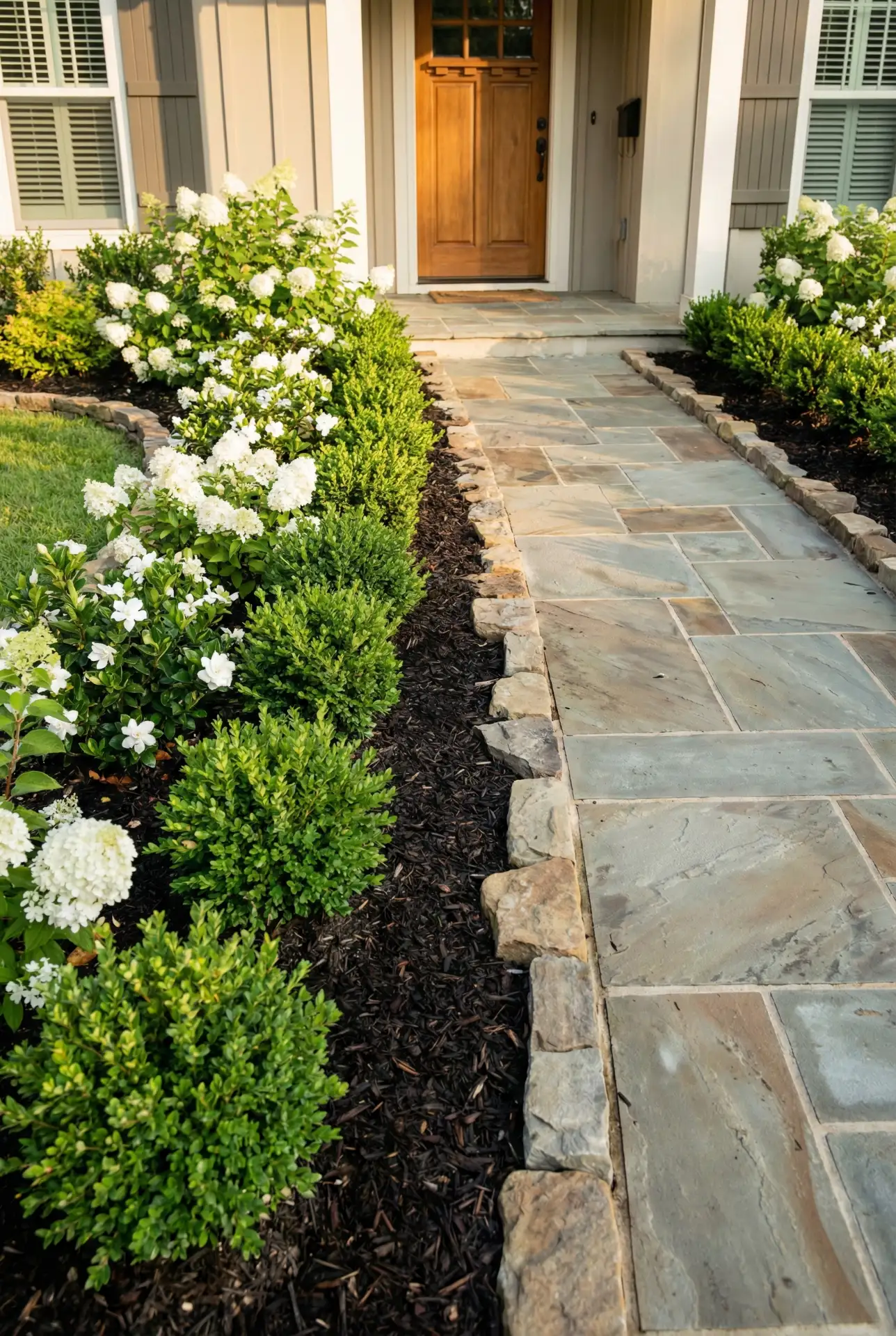 Rock-Edged Entrance Border With Layered Flower Bed 1