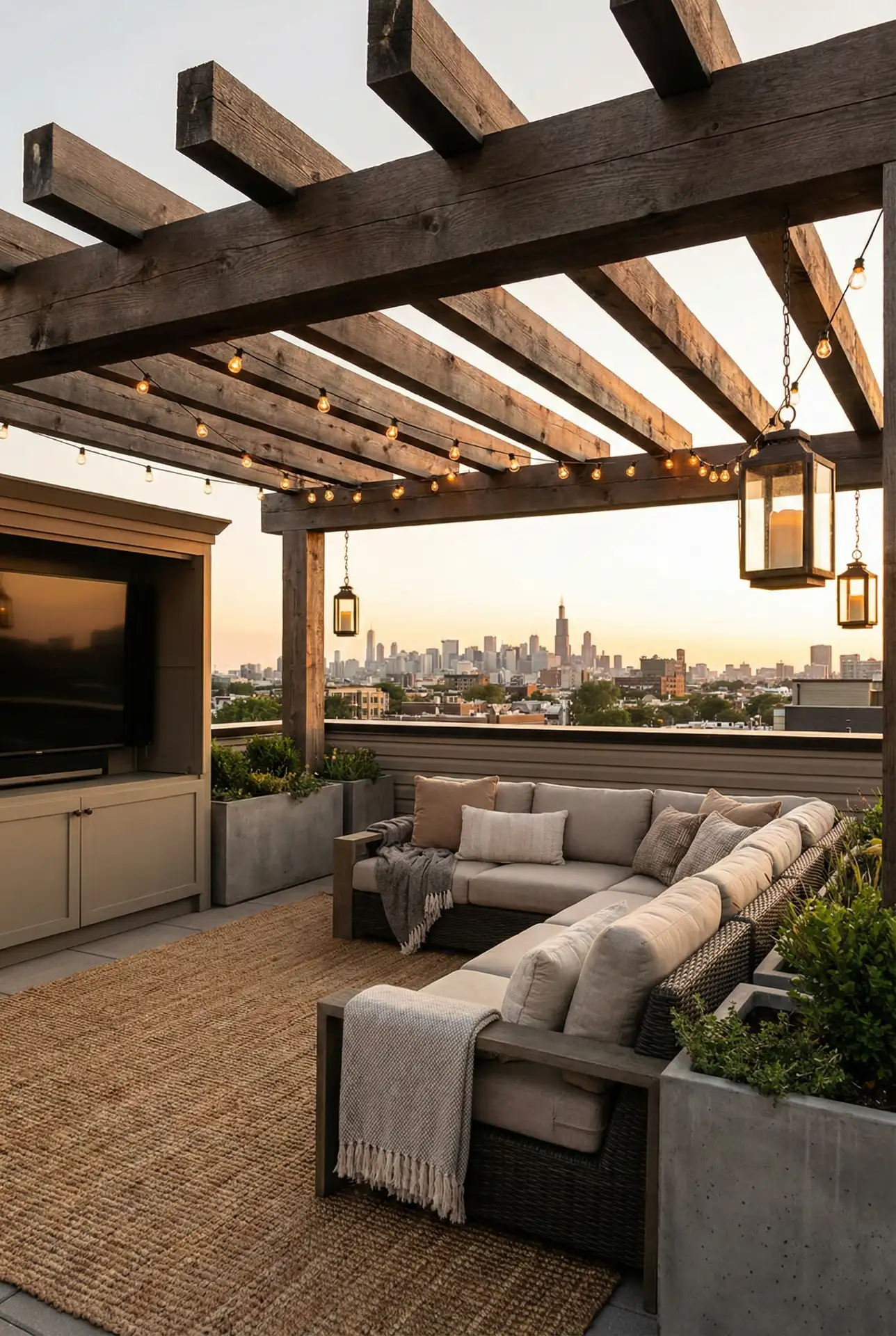 Rooftop Pergola Lounge With Outdoor TV Corner 1