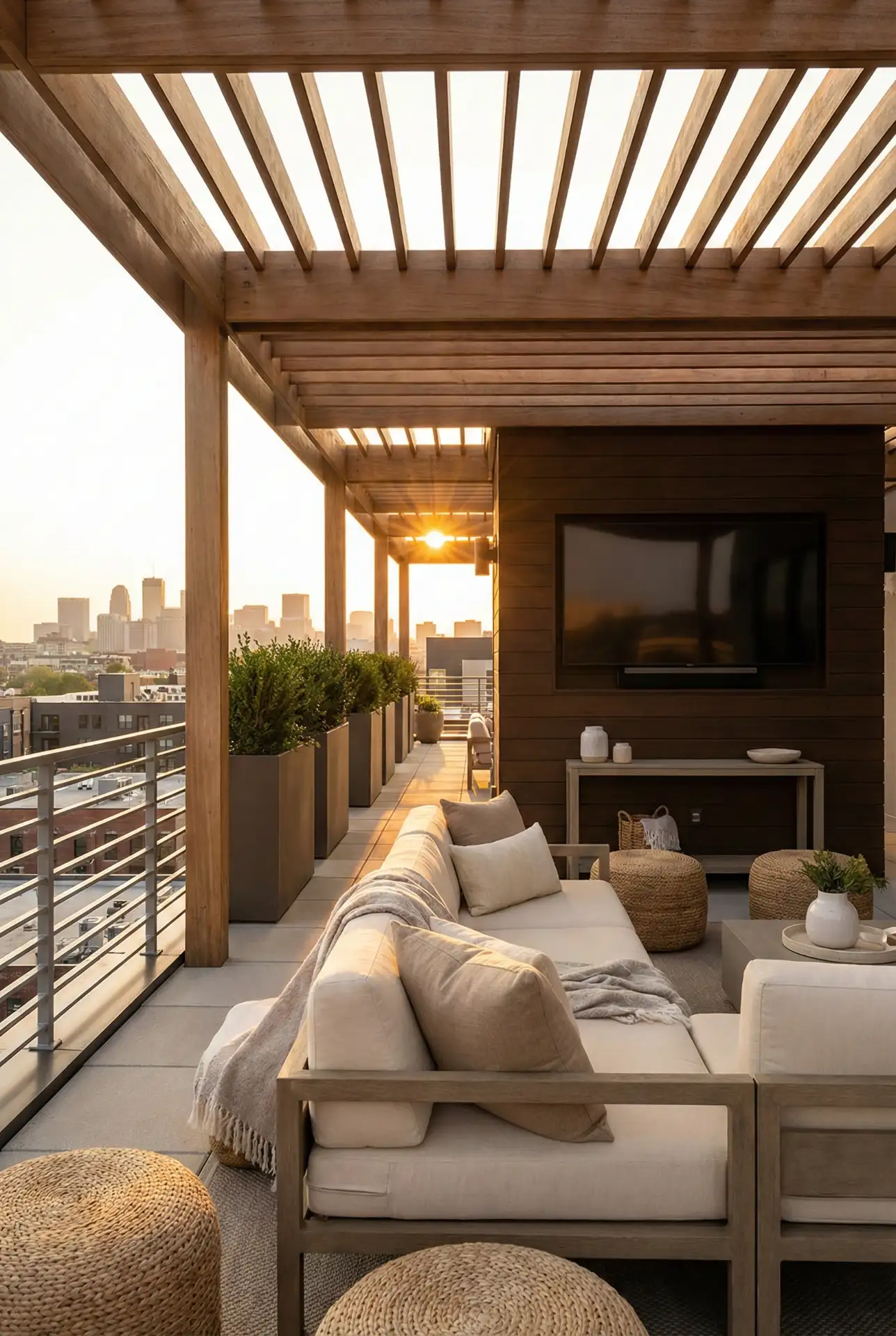 Rooftop Pergola Lounge With Outdoor TV Corner 2