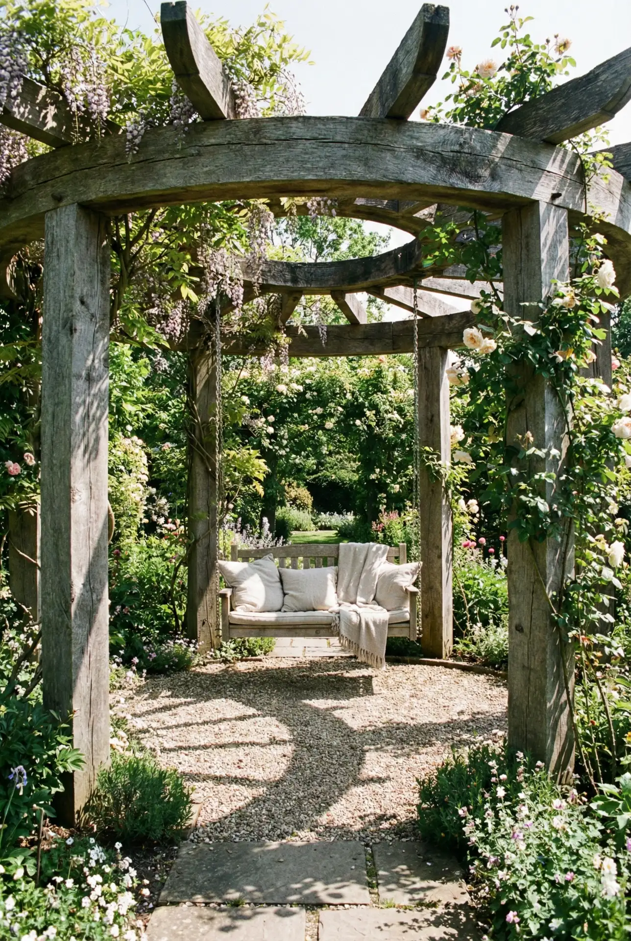 Round Rustic Pergola With A Porch-Style Swing 1
