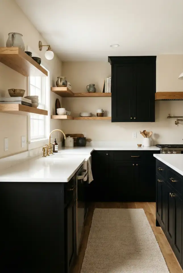 Rustic Black Cabinets With White Countertops 2