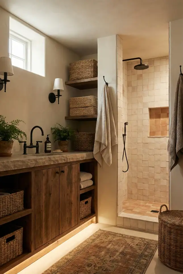 Rustic Brown Basement Bathroom That Feels Warm 2
