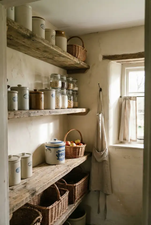 Rustic Cottage Pantry With Vintage Containers 1