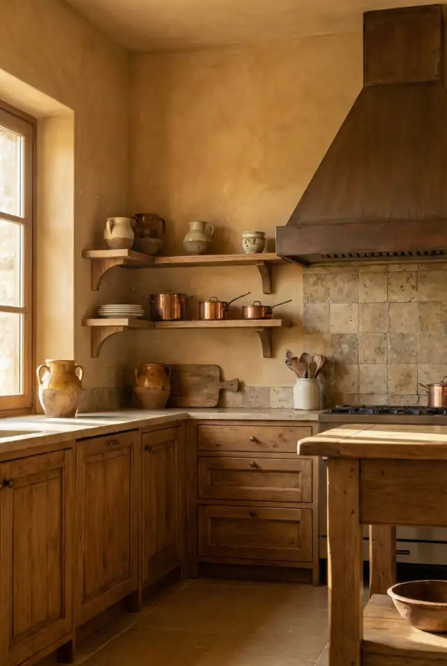 Rustic Kitchen With Italian Stone And Warm Wood Cabinets 2