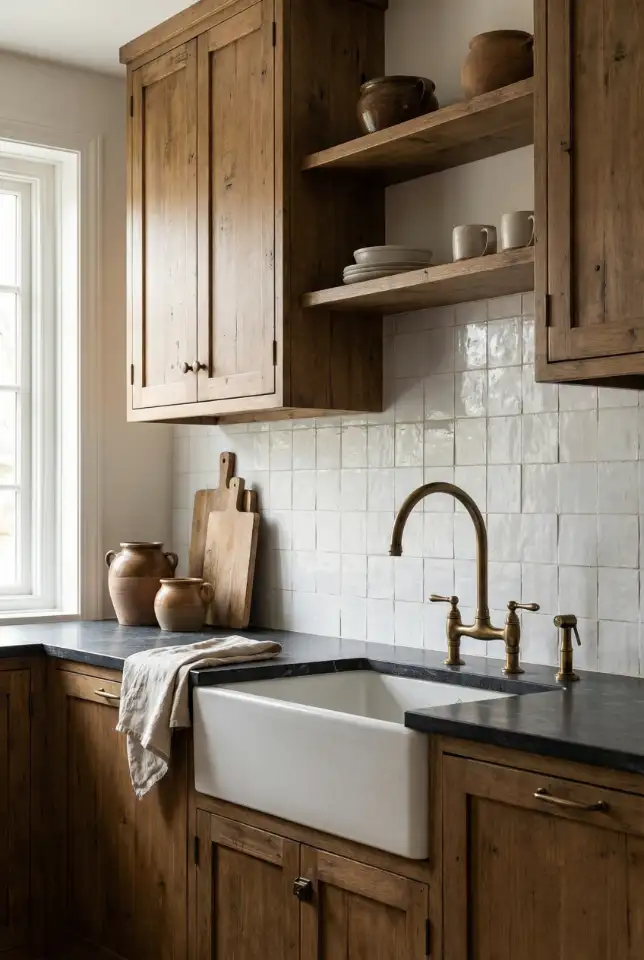 Rustic Kitchen With New White Backsplash Ideas And Warm Wood 1
