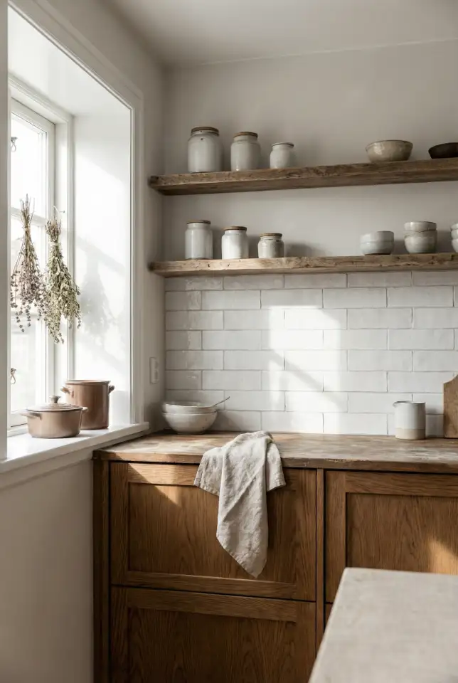 Rustic Kitchen With New White Backsplash Ideas And Warm Wood 2