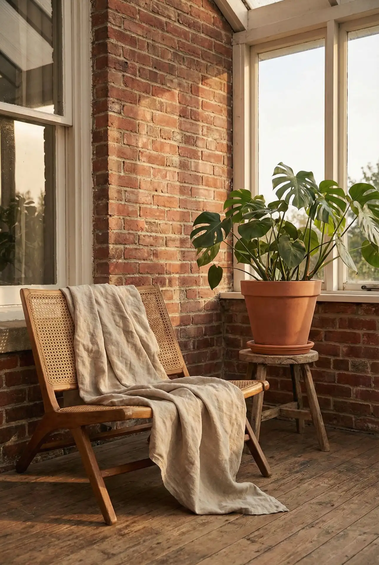Rustic Sunroom With Brick Floor 2