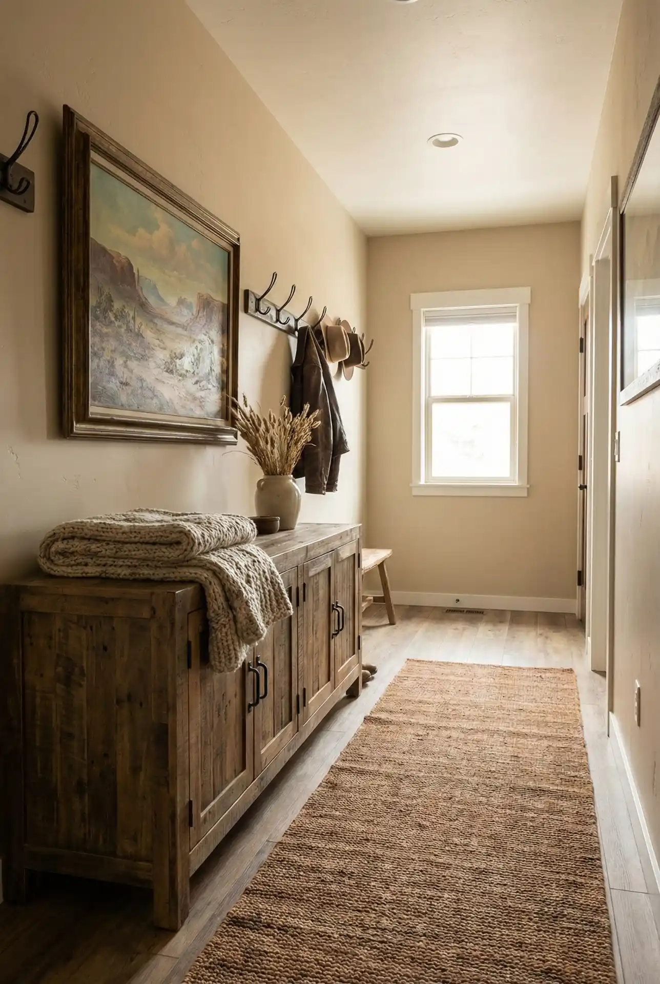 Rustic Western Hallway With Natural Wood And Antique Accents 2