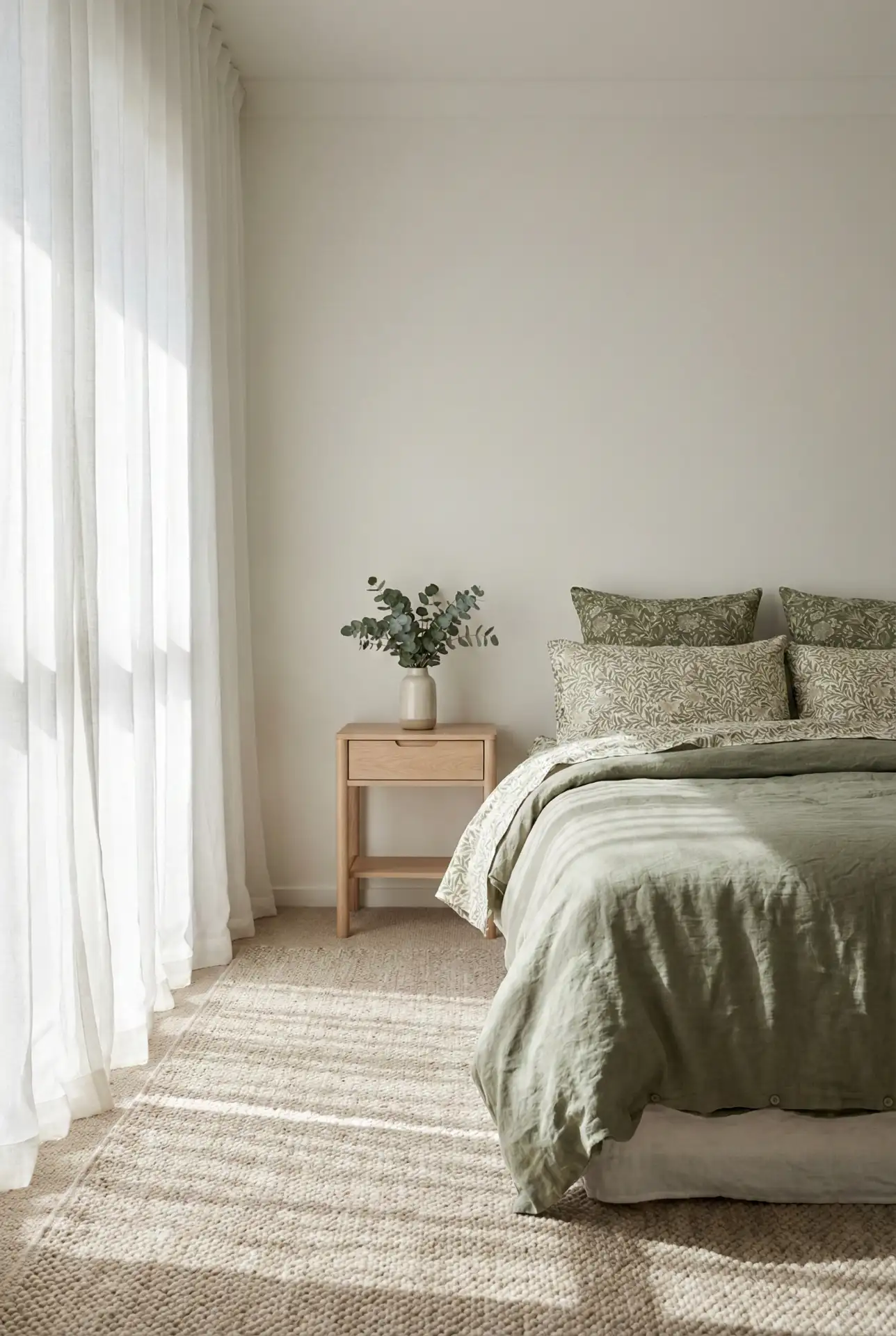 Scandinavian-French Fusion Bedroom With Green Botanical Calm 1