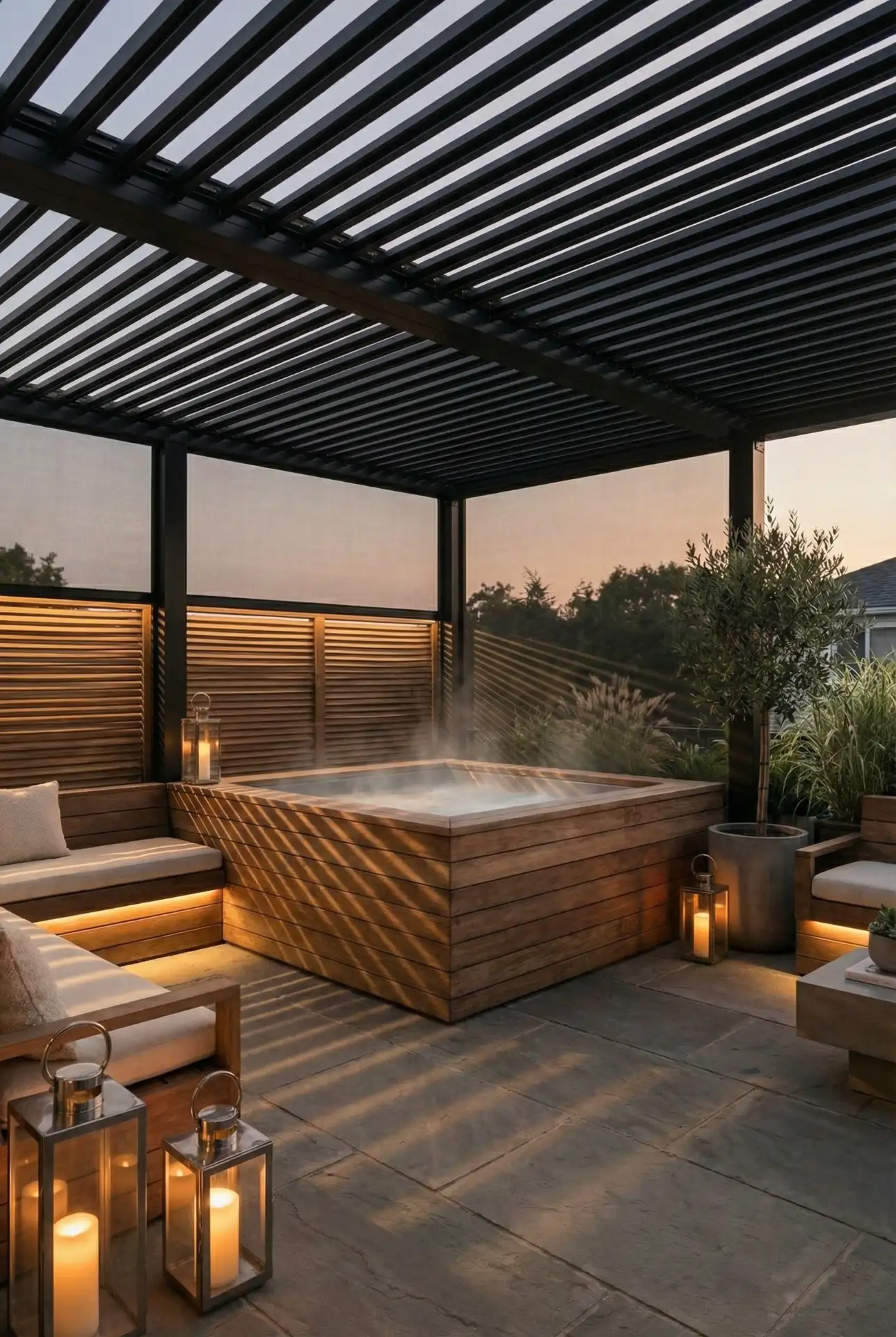 Screened-In Pergola Spa Corner With Hot Tub Privacy 1
