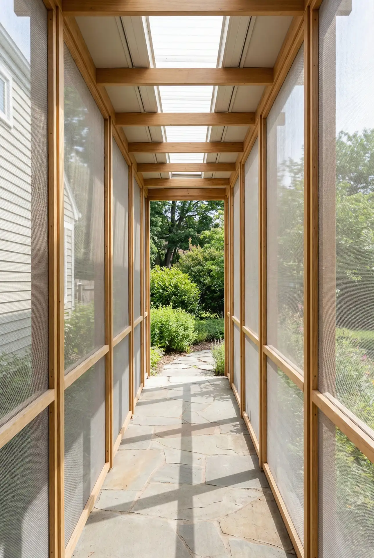 Screened-In Pergola Walkway Connecting House To Garden 1