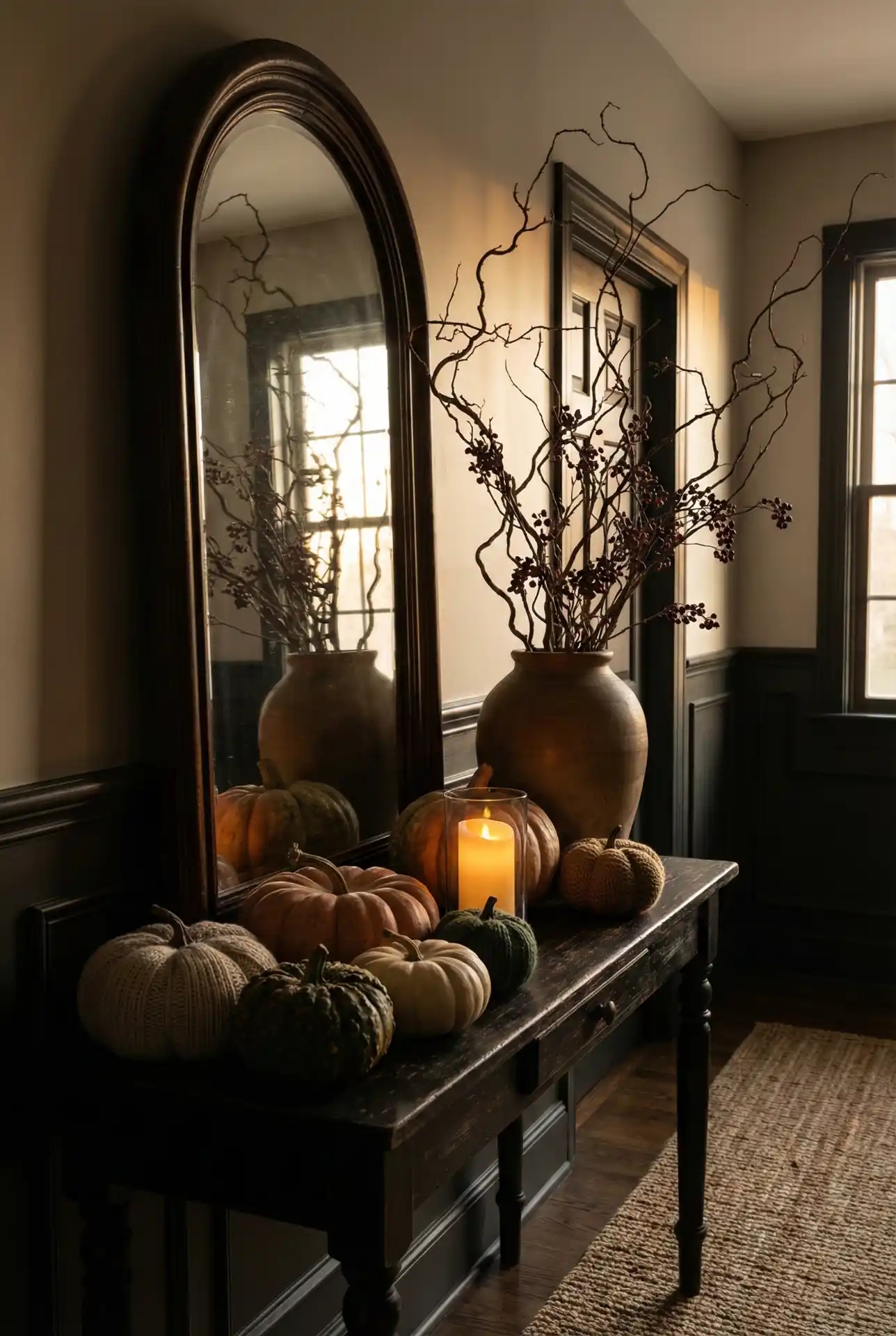 Seasonal Halloween Hallway With Moody Lighting And Cozy Layers 1