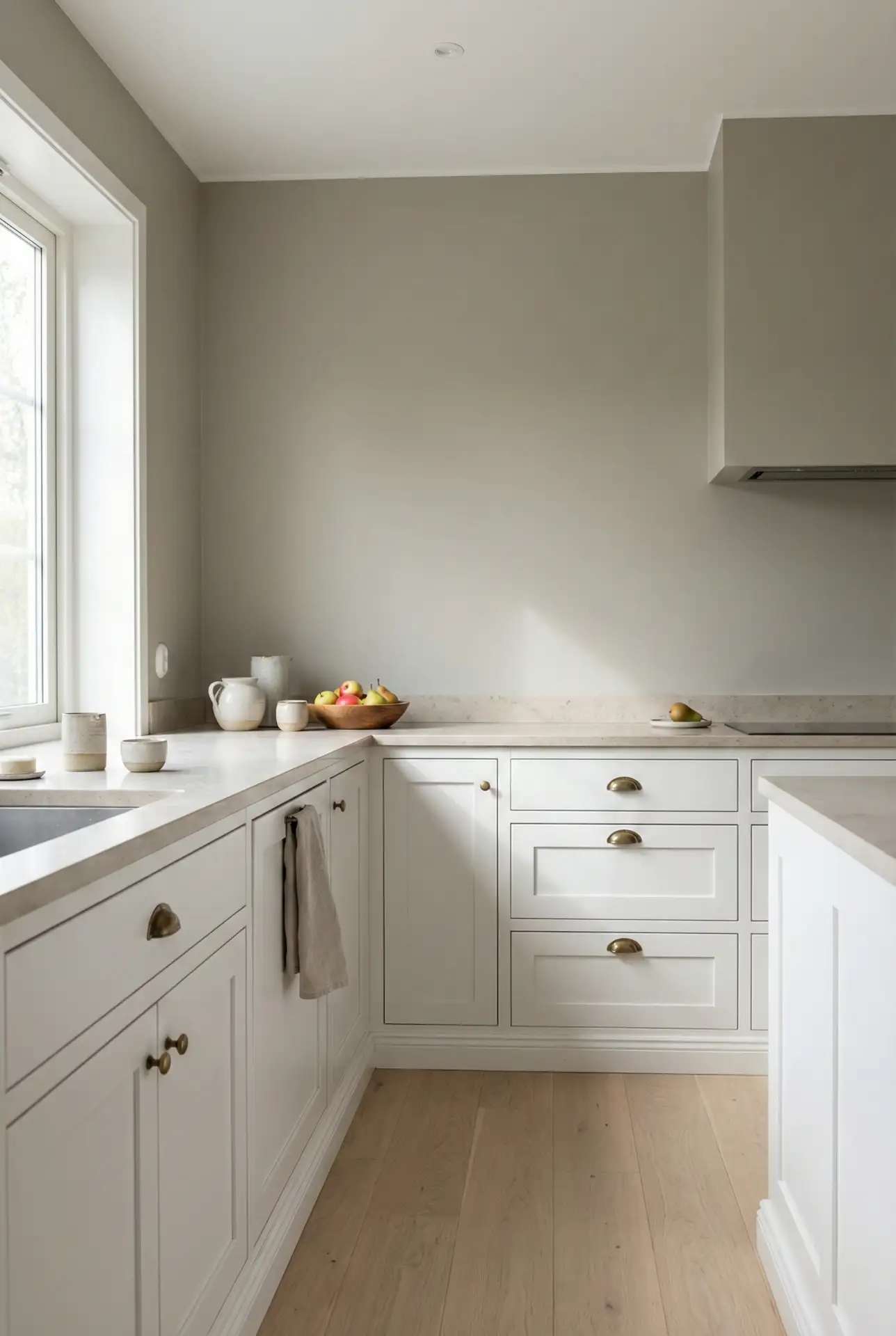 Sherwin Williams Greige for White Cabinets and Modern Calm 2