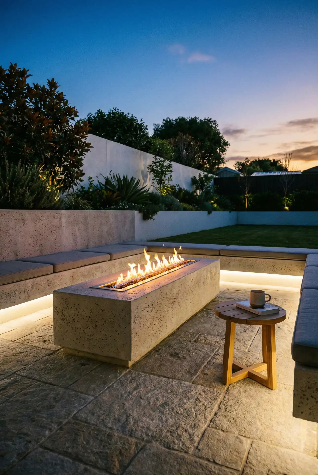 Simple Gas Fire Pit With Built-In Bench 1